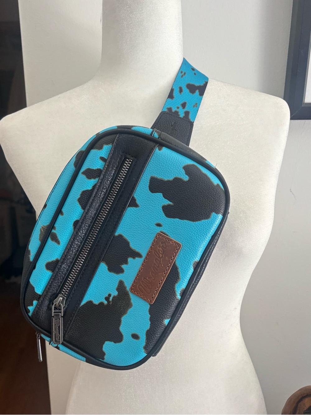 Wranglers Blue and Black Cowprint Crossbody Sling Bag 🐮